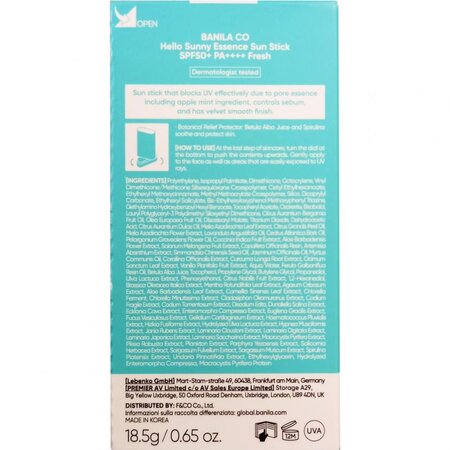 Stick pentru fata cu SPF50+ PA++++ Hello Sunny Fresh, 19g, Banila Co 734160