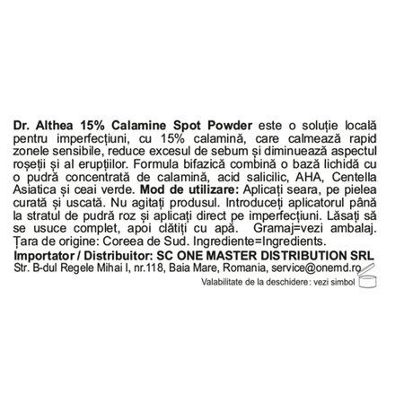 Lotiune pentru fata 15% Calamine Spot Powder, 15 ml, Dr. Althea 734308