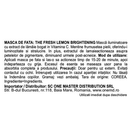 Masca tip servetel cu extract de lamaie si vitamina C The Fresh Lemon, 18 g, Its Skin 734474