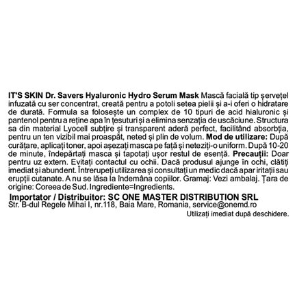Masca tip servetel Dr. Savers Hyaluronic Hydro Mask, 18 ml, Its Skin 734777