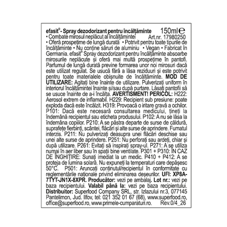 Spray odorizant pentru pantofi Efasit, 150 ml 735115