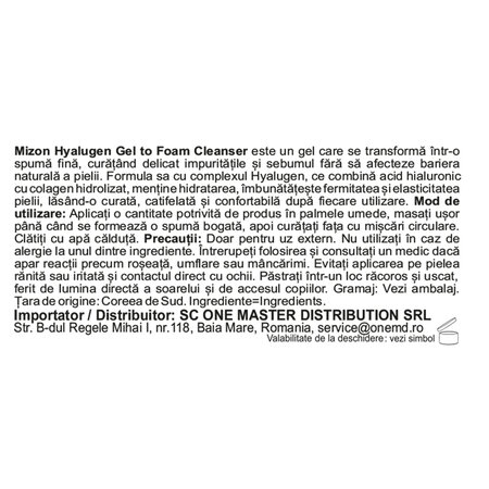 Spuma de curatare cu acid hyaluronic Hyalugen Gel to Foam, 100 ml, Mizon 735283