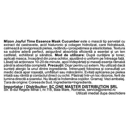 Masca tip servetel cu extract de castravete si acid hialuronic Joyful Time Essence Mask Cucumber, 23 g, Mizon 735307
