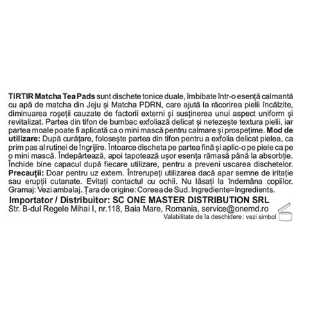 Dischete tonice pentru fata Matcha Tea Pads, 70 bucati, Tir Tir 735385