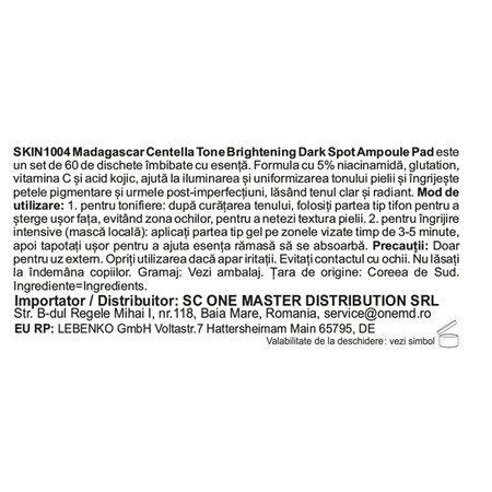 Dischete tonice Madagascar Centella Tone Brightening Dark Spot Ampoule Pad, 60 bucati, Skin1004 735616