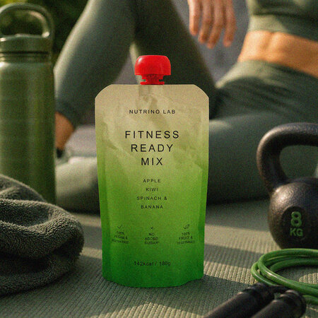 Piure pasteurizat cu mere, kiwi, spanac si banane Fitness Ready Mix, 180 g, Nutrino Lab 753850