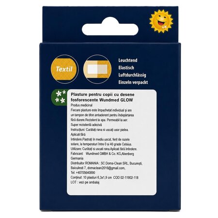 Plasturi cu desene fosforescente pentru copii Animals Glow, 10 bucati, Wundmed 735699