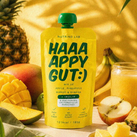 Piure pasteurizat cu mere, ananas, mango si banane Happy Gut, 180 g, Nutrino Lab 753865