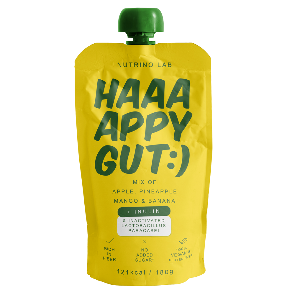 Piure pasteurizat cu mere, ananas, mango si banane Happy Gut, 180 g, Nutrino Lab