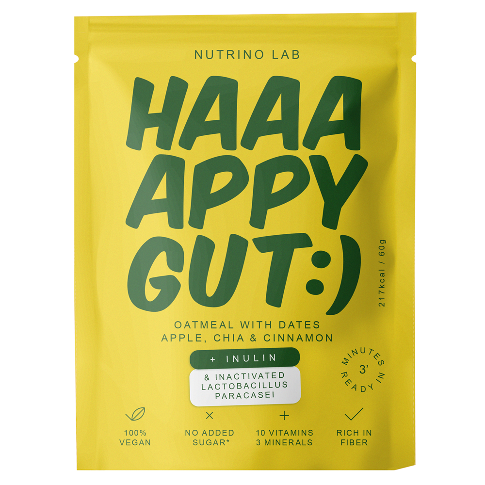 Amestec din fulgi de ovaz, curmale, mere si seminte de chia Happy Gut Oatmeal, 60 g, Nutrino Lab
