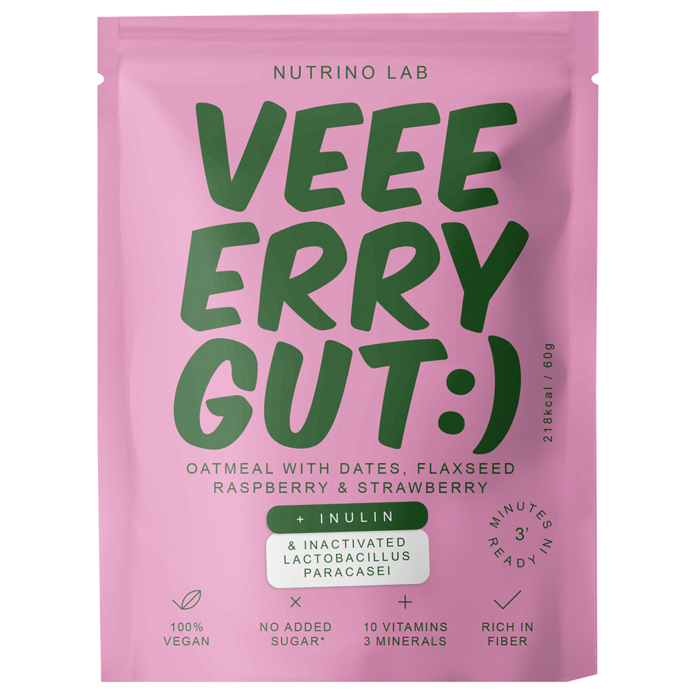 Amestec din fulgi de ovaz, curmale, zmeura si capsuni Very Gut Oatmeal, 60 g, Nutrino Lab