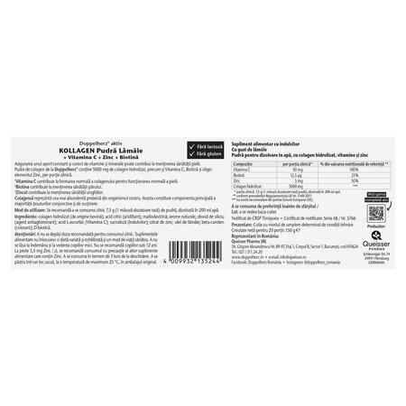 Kollagen pudra cu colagen hidrolizat, vitamine si zinc, 150 g, Doppelherz 735861