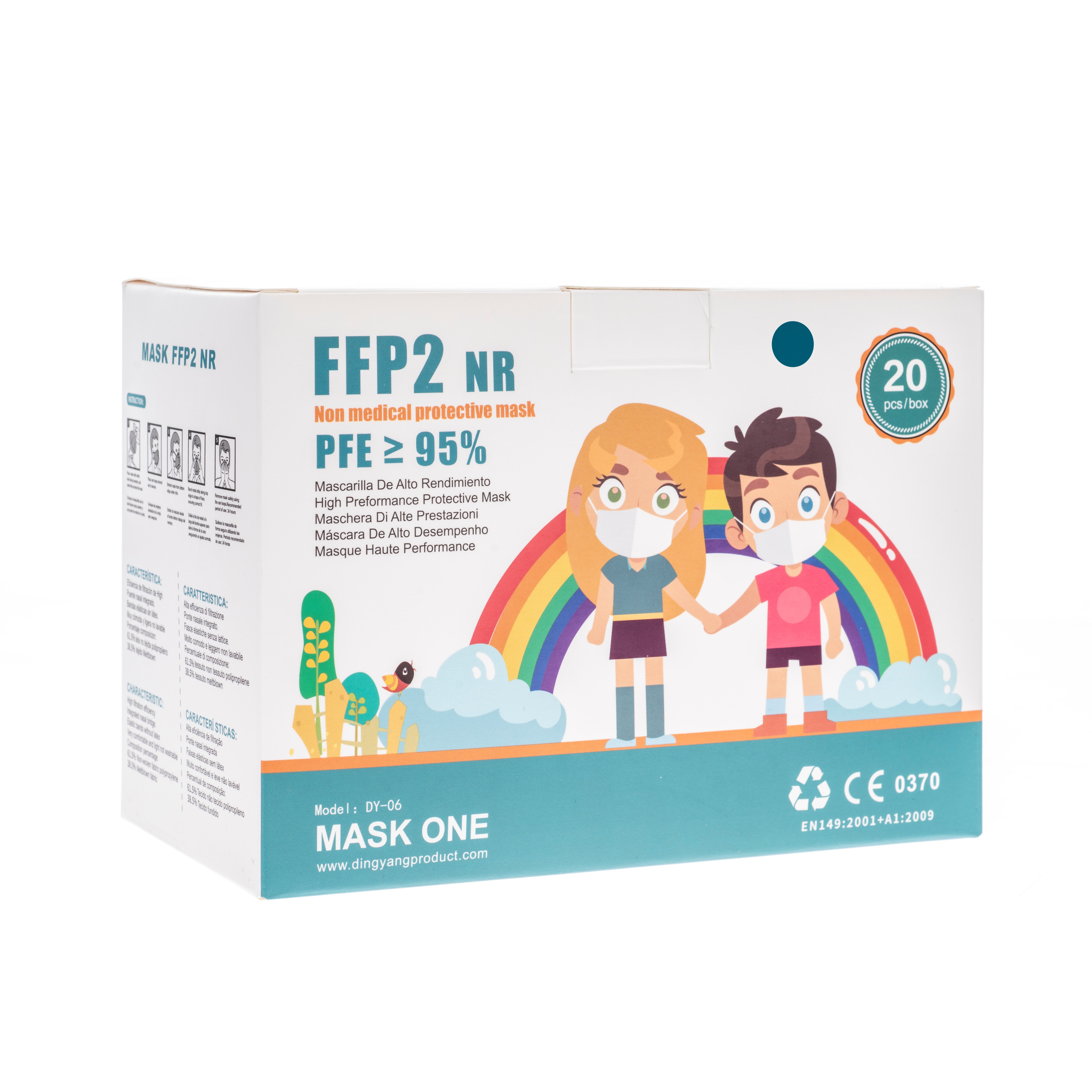 Masti protectie FFP2 copii, culoare albastru, 20 bucati, Dongguan Dingyang