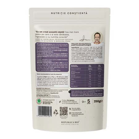 Pudra functionala din fulgi de ovaz, cacao, dovleac si canepa Silhouette Morning Balance, 250 g, Republica Bio 735892