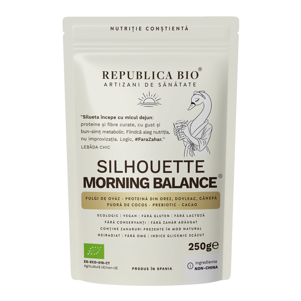 Pudra functionala din fulgi de ovaz, cacao, dovleac si canepa Silhouette Rituals Morning Balance, 250 g, Republica Bio