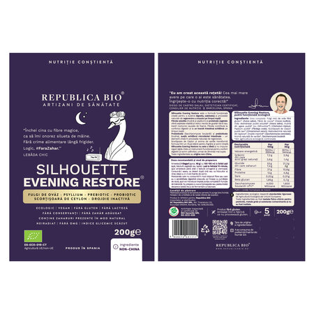 Pudra functionala din fulgi de ovaz, psyllium si scortisoara Silhouette Evening Restore, 200 g, Republica Bio 738297
