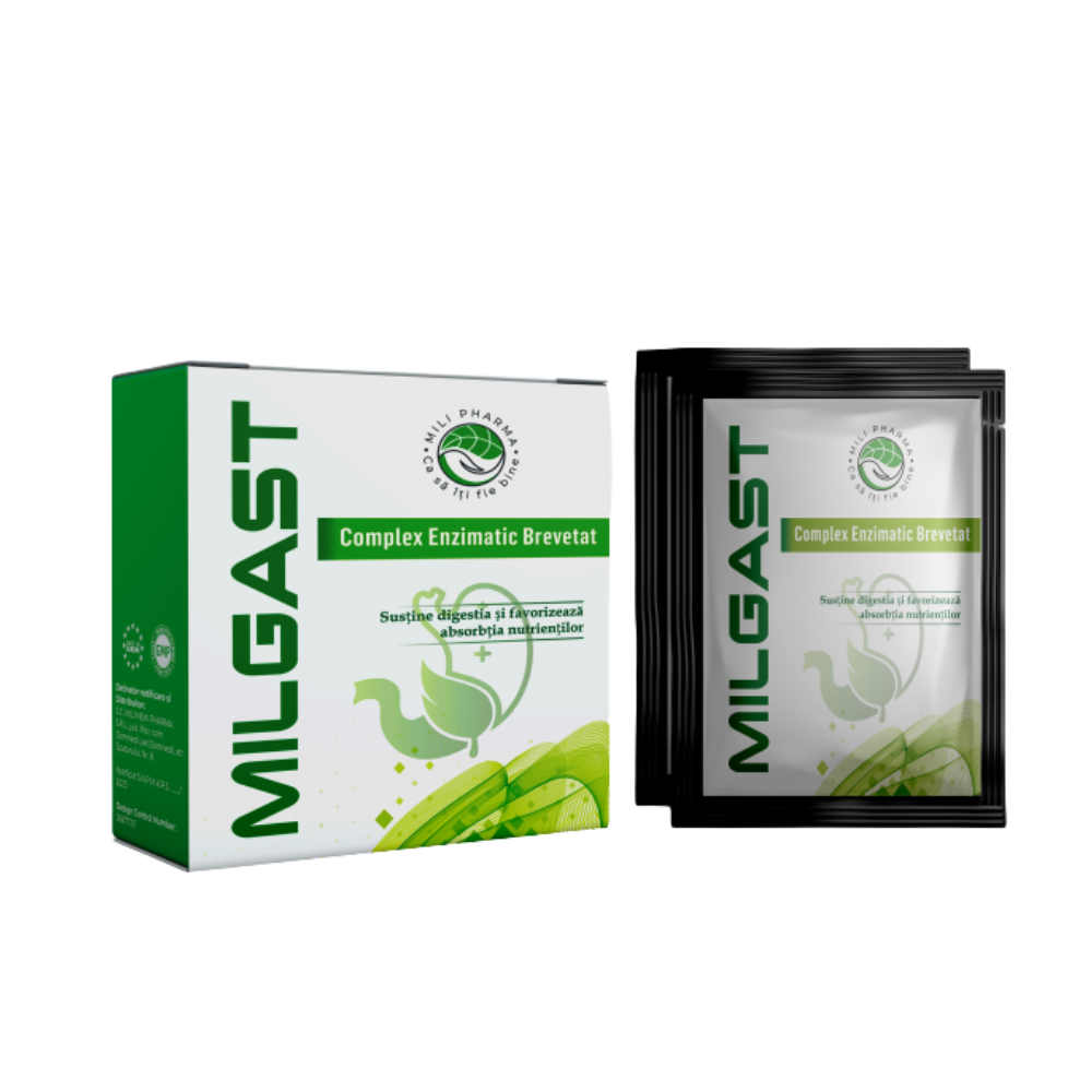 Milgast complex enzimatic, 10 plicuri x 2g, Mili Pharma