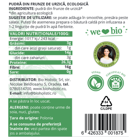 Pudra de urzica, 200 g, Obio 736128
