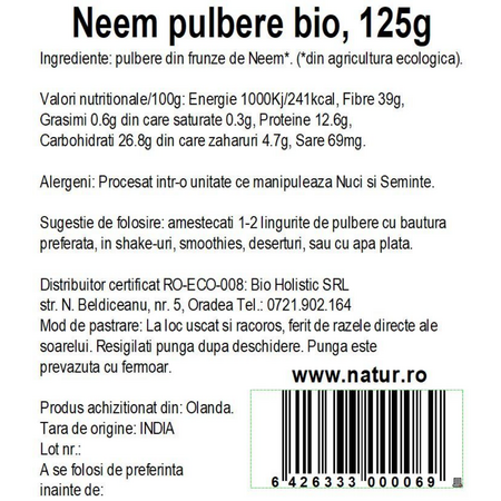 Pudra de neem, 125 g, Obio 736222
