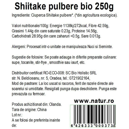 Pudra de ciuperci Shiitake, 250 g, Obio 736262