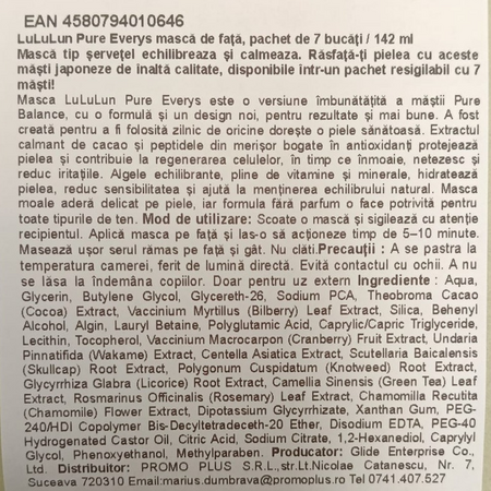 Masca tip servetel pentru fata Pure Everys, 7 bucati, LuLuLun 736297