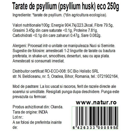 Tarate de psyllium, 250 g, Obio 736352