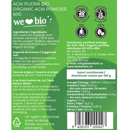 Pudra de acai, 60 g, Obio 736399