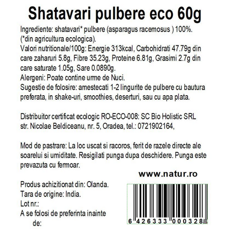 Pudra de shatavari, 60 g, Obio 736404