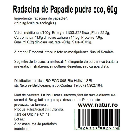 Pudra din radacina de papadie, 60 g, Obio 736634
