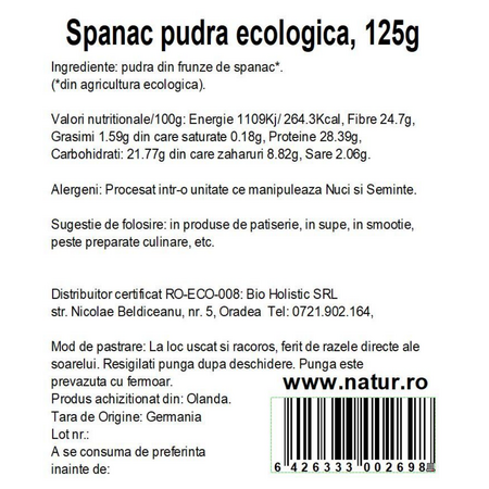 Pudra de spanac, 125 g, Obio 736639