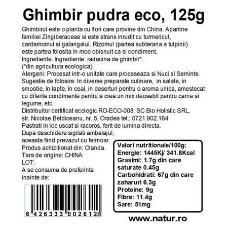 Pudra de ghimbir, 125 g, Obio 736707