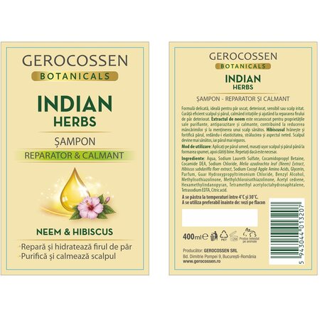 Sampon reparator si calmant cu neem si hibiscus Botanicals Indian Herbs, 400 ml, Gerocossen 736733