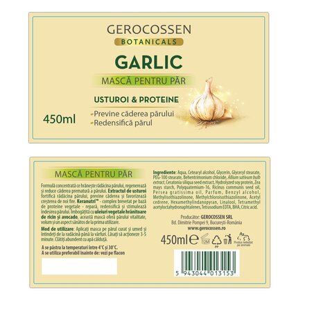 Masca pentru par cu usturoi si proteine Botanicals Garlic, 450 ml, Gerocossen 736739