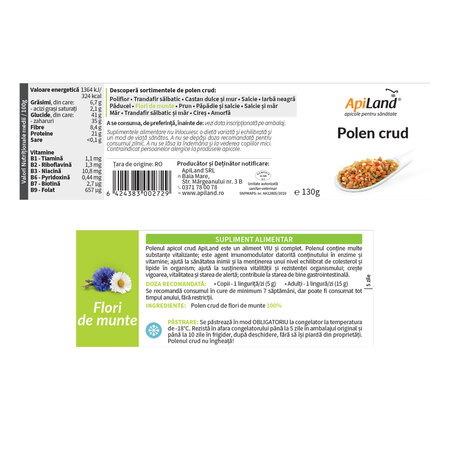 Polen crud flori de munte, 130 g, Apiland 736915