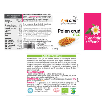 Polen crud eco de trandafir salbatic, 230 g, Apiland 736939