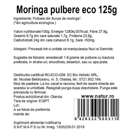 Pudra de moringa, 125 g, Obio 736968