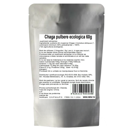 Pudra de ciuperci Chaga, 60 g, Obio 737058