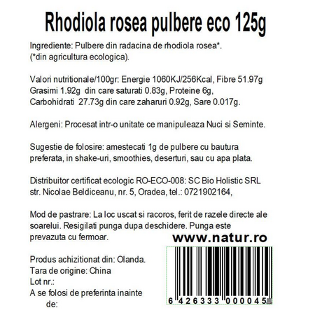 Pudra de rhodiola rosea, 125 g, Obio 737121