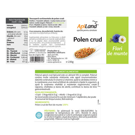Polen crud flori de munte, 230 g, Apiland 737122