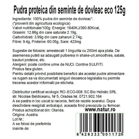 Pudra proteica din seminte de dovleac, 125 g, Obio 737228