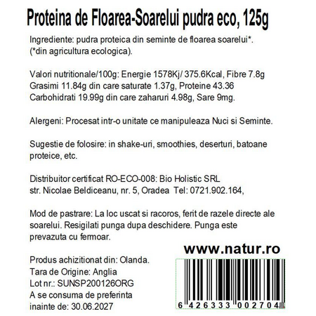 Pudra proteica din floarea soarelui, 125 g, Obio 737262