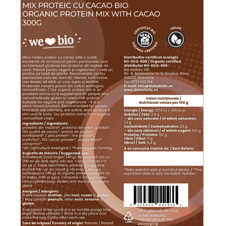 Mix proteic cu cacao, 300 g, Obio 737295