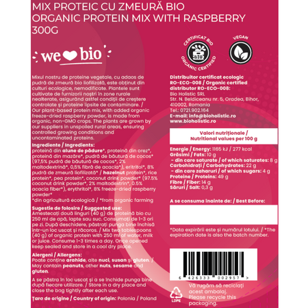 Mix proteic cu zmeura, 300 g, Obio 737376