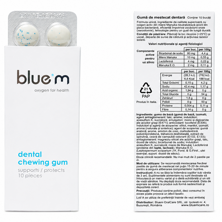 Guma de mestecat dentara cu oxigen, 10 bucati, Blue M 737415
