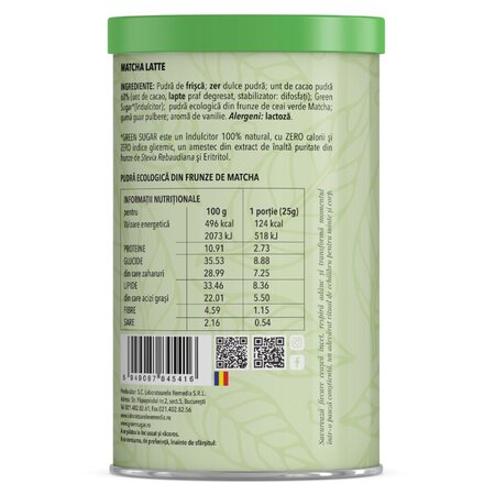 Matcha latte cu green sugar, 200 g, Laboratoarele Remedia 737811