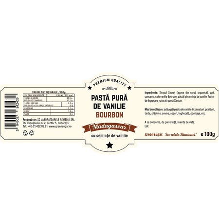 Pasta pura de vanilie bourbon Secretele Ramonei, 100 g, Laboratoarele Remedia 737821