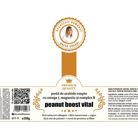 Pasta de arahide copate Peanut boost vital Secretele Ramonei, 250 g, Laboratoarele Remedia 737847