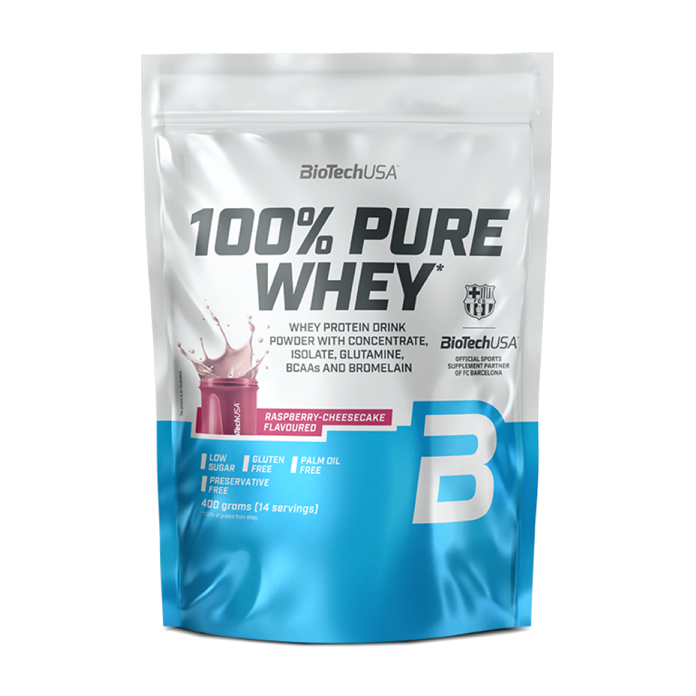 Pudra proteica 100% Pure Whey Rasberry Cheesecake, 400 g, BioTech USA