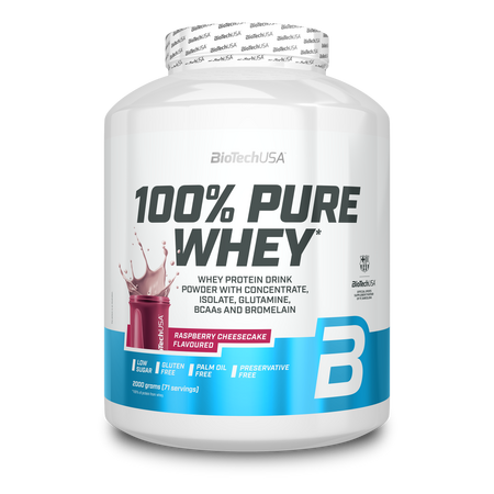 Pudra proteica 100% Pure Whey Rasberry Cheesecake, 2000 g, BioTech USA