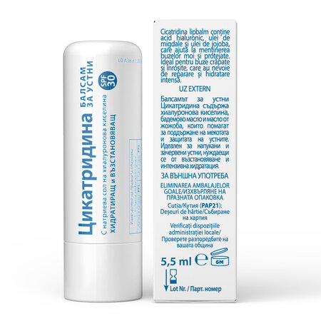 Balsam de buze cu protectie solara SPF30 Cicatridina, 5.5 ml, Naturpharma 738059